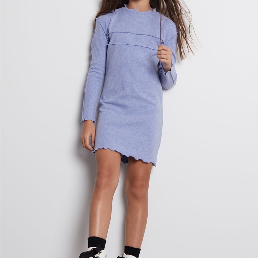 NWOT KIDPIK Girls Size M (10) Lettuce Long Sleeve Lavender Ribbed Knit Dress. - Picture 5 of 5